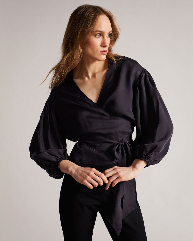 Ted Baker Ralda Wrap With Blouson Full Sleeve Blast Dam Marinblå | FCZ-286750