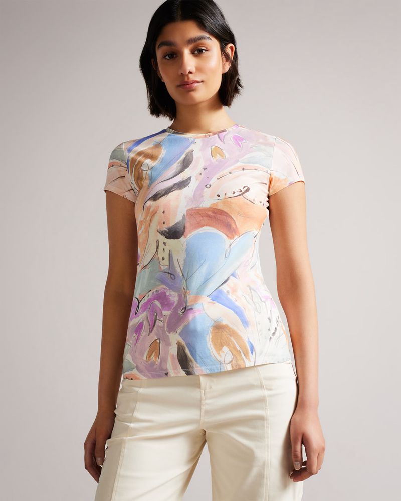 Ted Baker Rosiean Printed Fitted Tee Blast Dam Vita | UTZ-079823