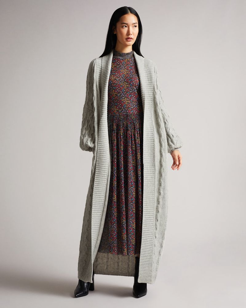 Ted Baker Sallly Extreme Sleeve Cable Knit Cardi Stickat Dam Gray | BMK-314069