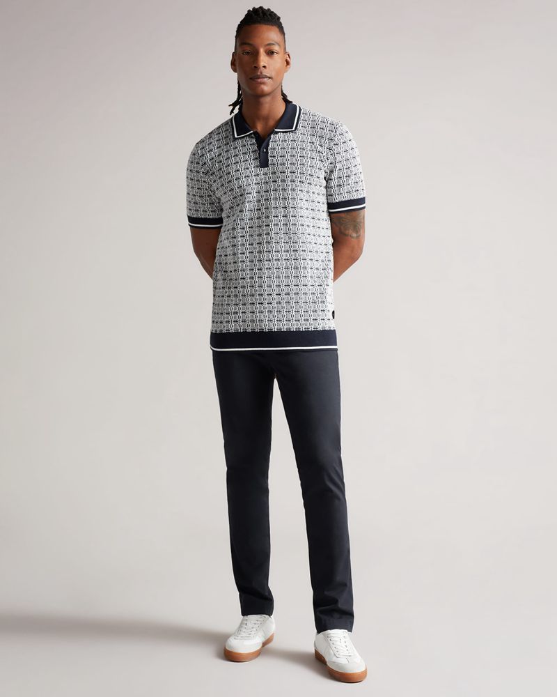Ted Baker Staffrd Ss Jacquard Polo With Tipping Blast Herr Marinblå | ZYH-480395