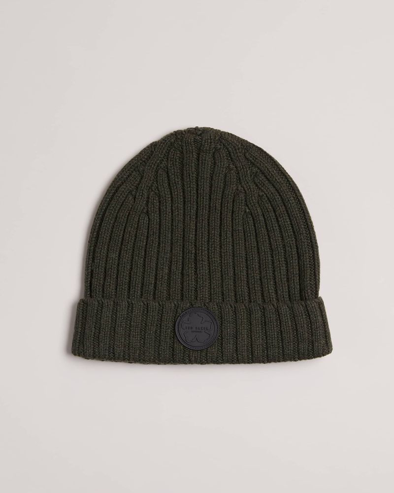 Ted Baker Tolton Ribbed Wool Cashmere Blend Beanie Hatt Herr Gröna | UKC-247196