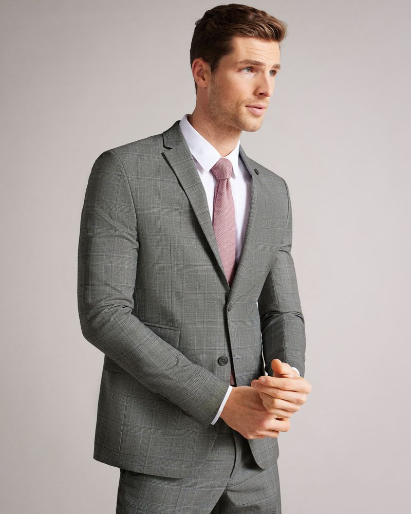 Ted Baker Tynejs Slim Grey Blue Check Kostymer Herr Gray | YNC-098543