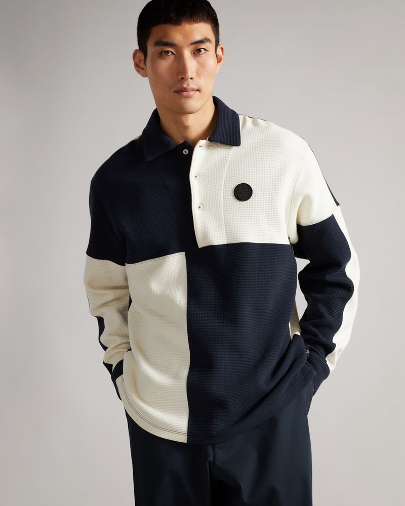 Ted Baker Wickam Waffle Knit Panelled Polo Blast Herr Marinblå | NYE-078125
