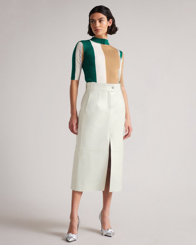 Ted Baker Wildyy Läder Midi Kjolar Dam Vita | SIY-019427