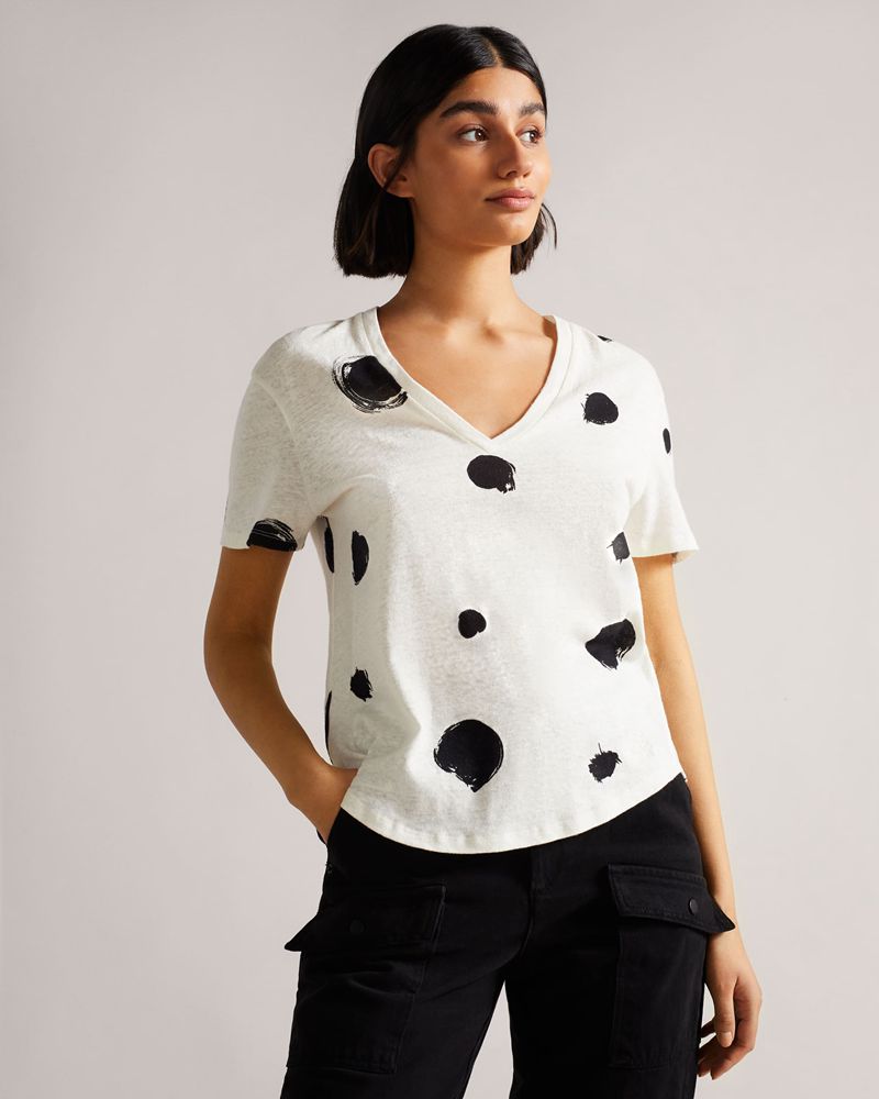 Ted Baker Zariiah Spot Linen V Neck Tee Blast Dam Vita | JAR-854921